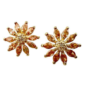 Peach Rhinestone Earrings in Gold Tone Settings